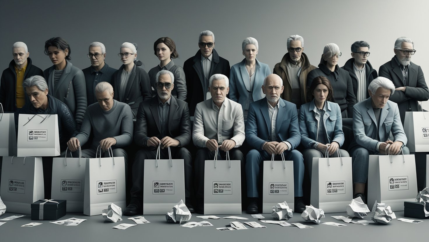 AI generated image of sad shoppers