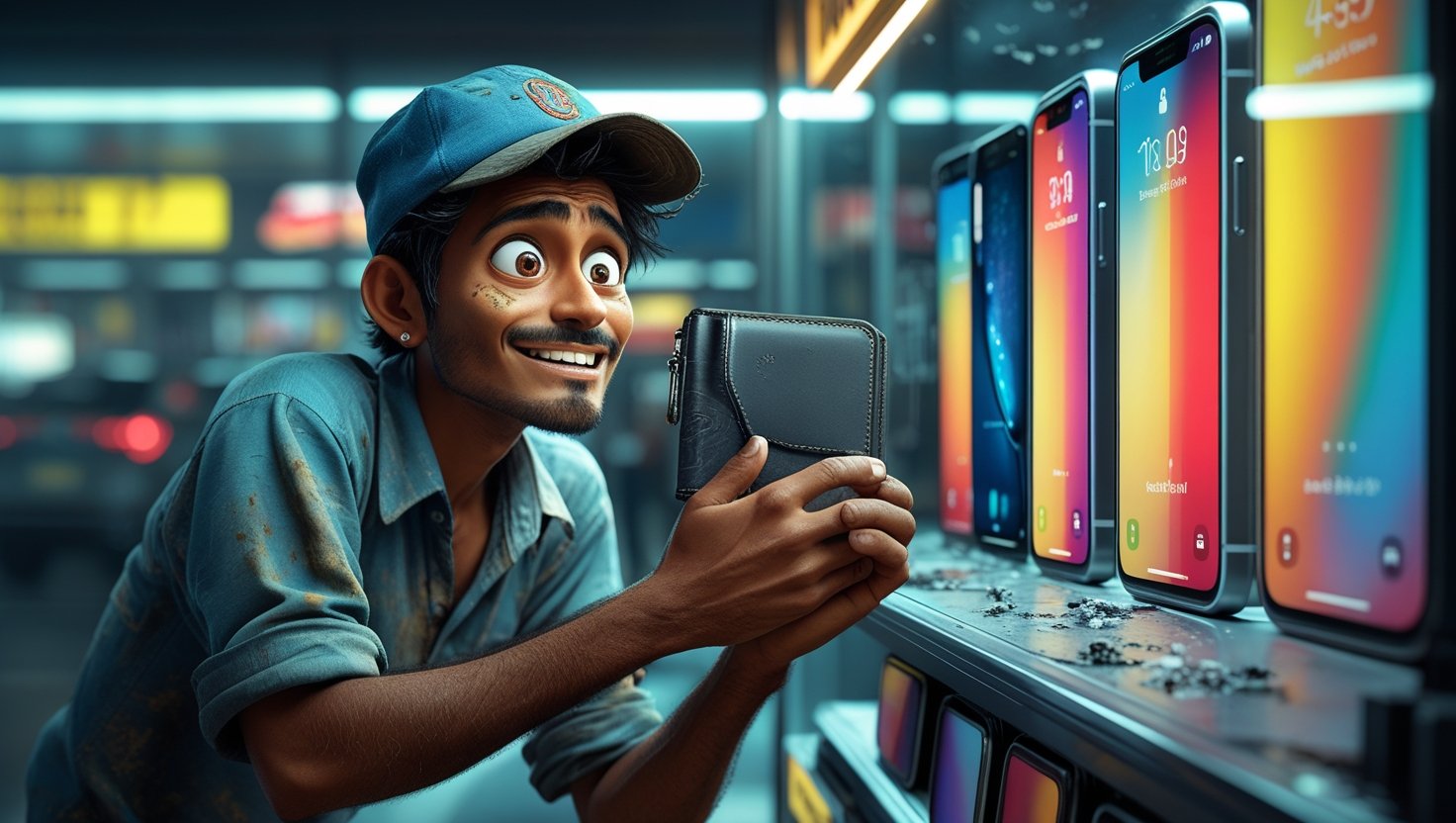 Indian guy spending all money to buy expensive phone flagship