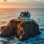 Free mobile wallpaper of house on cliff.