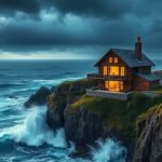 Free mobile wallpaper of house on cliff.