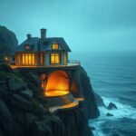 Free mobile wallpaper of house on cliff.