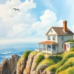 Free mobile wallpaper of house on cliff.