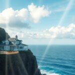 Free mobile wallpaper of house on cliff.
