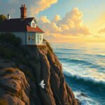 Free mobile wallpaper of house on cliff.