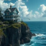 Free mobile wallpaper of house on cliff.