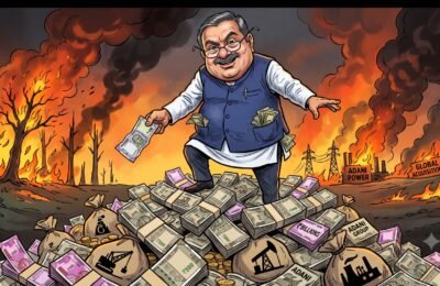 Cartoon Adani on money.