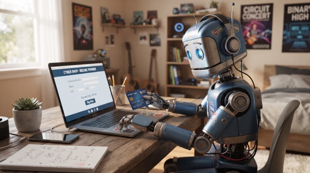 Robot making credit card payment.