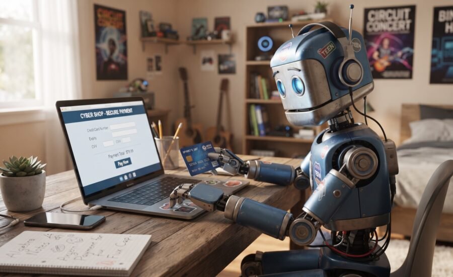 Robot making credit card payment.